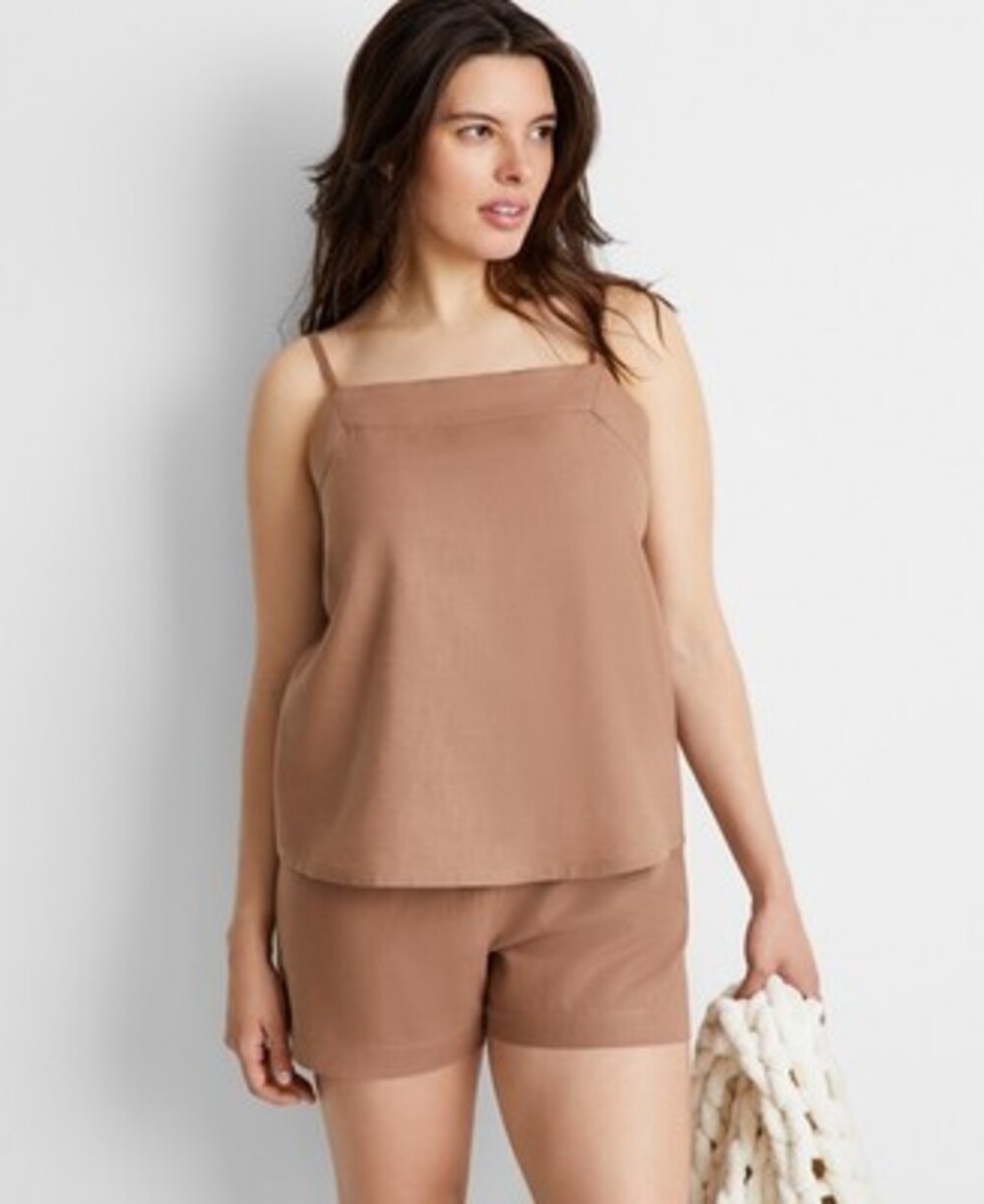 State of Day 2 pcs Linen Blend Pajama Set Women's Large Natural Umber Brown